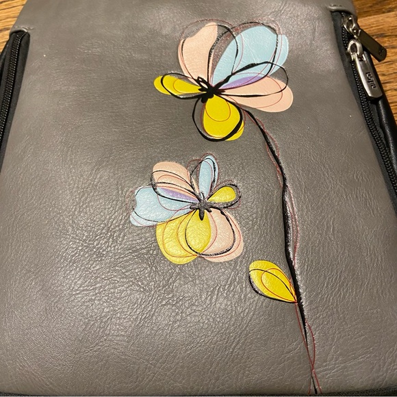 Black and Grey Espe Floral Backpack Purse - Picture 2 of 7